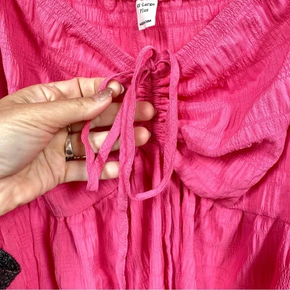 Barbiecore w Puff sleeves boho pink dress with doll shabby chic vibe - Picture 8 of 13